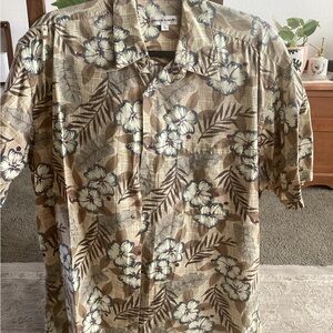 Pierre Cardin Men's Floral Button Down Shirt - Brown and Cream